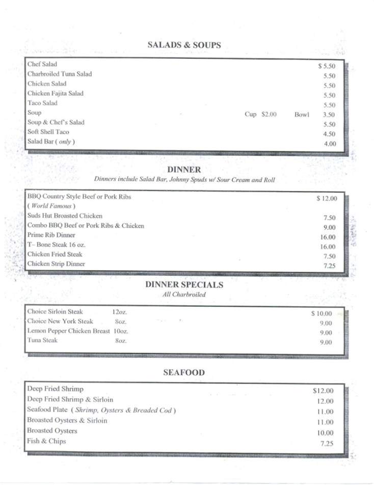Suds Hut Of Billings - Billings, MT menu_pic