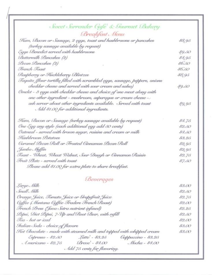 Sweet Surrender Cafe & Gourmet - Billings, MT menu_pic
