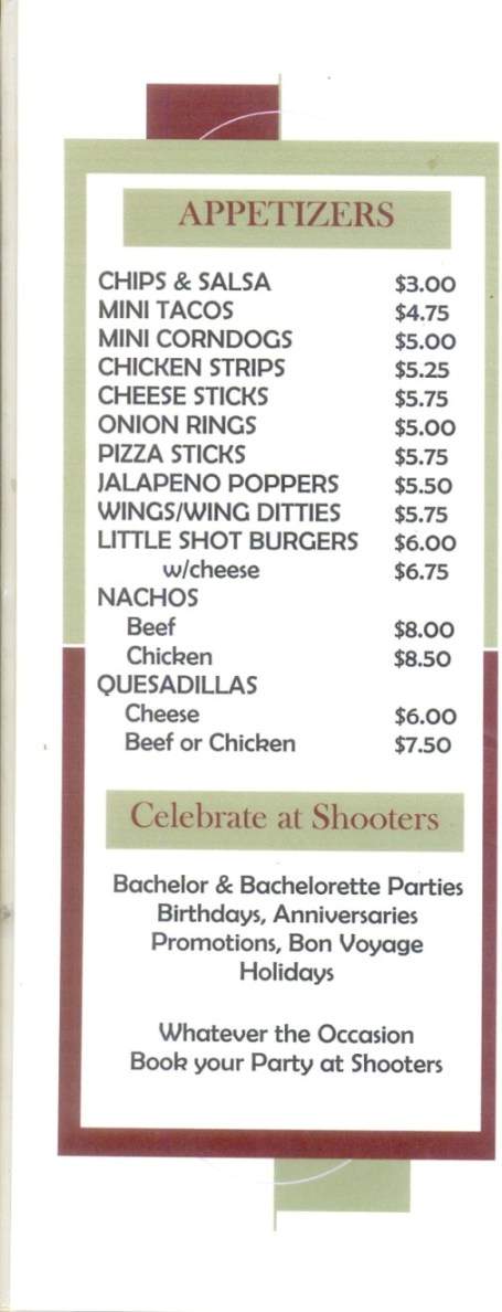 Shooters Sports Bar - Billings, MT menu_pic