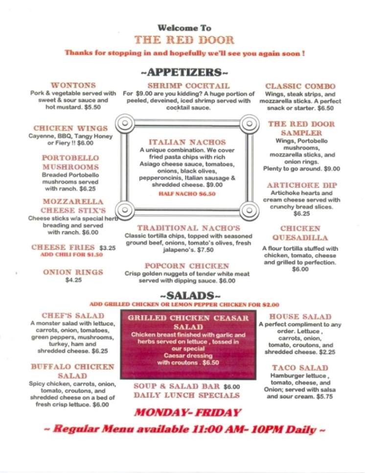 The Red Door Lounge - Billings, MT menu_pic