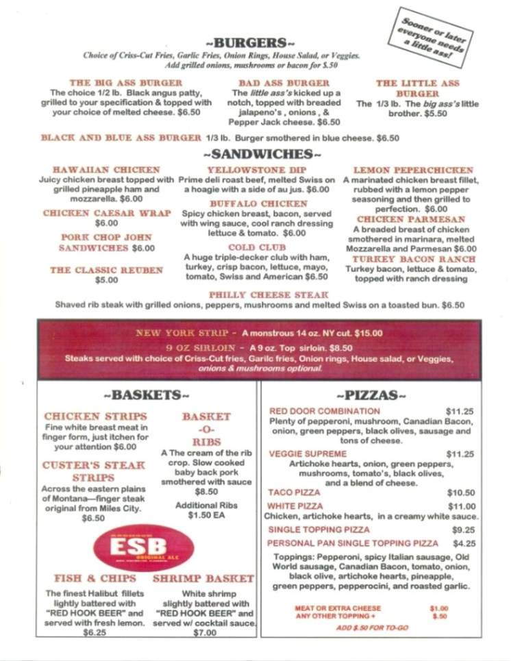 The Red Door Lounge - Billings, MT menu_pic