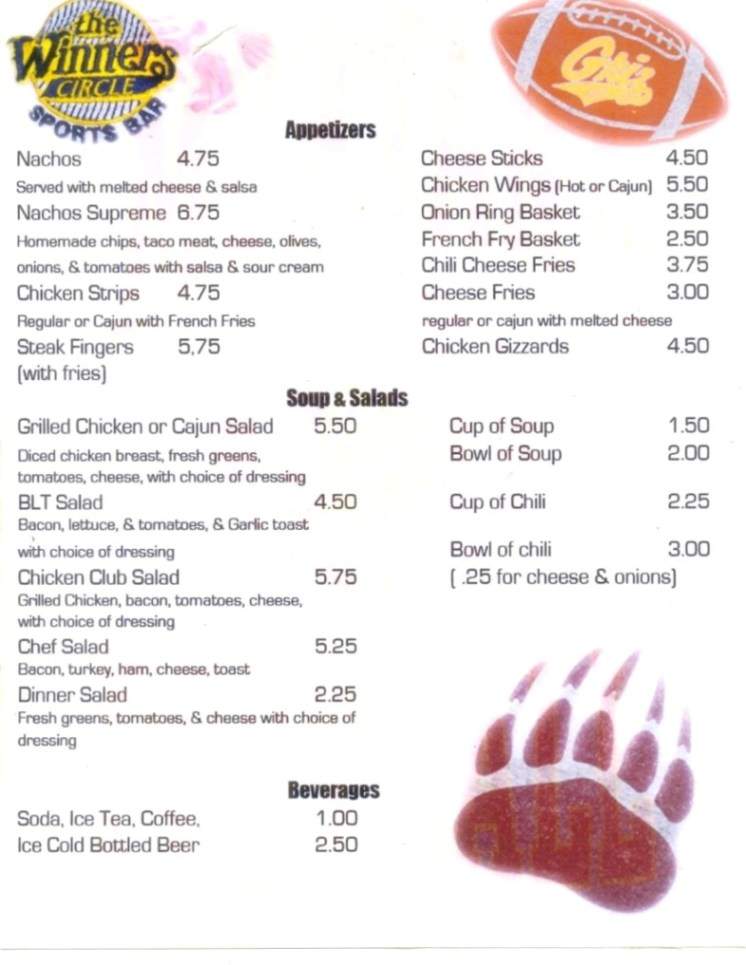 The Winners Circle - Billings, MT menu_pic
