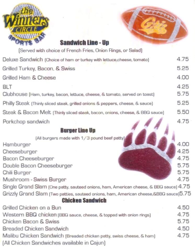 The Winners Circle - Billings, MT menu_pic