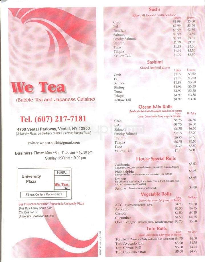 We Tea Bubble Tea and Japanese Cuisine - Vestal, NY menu_pic