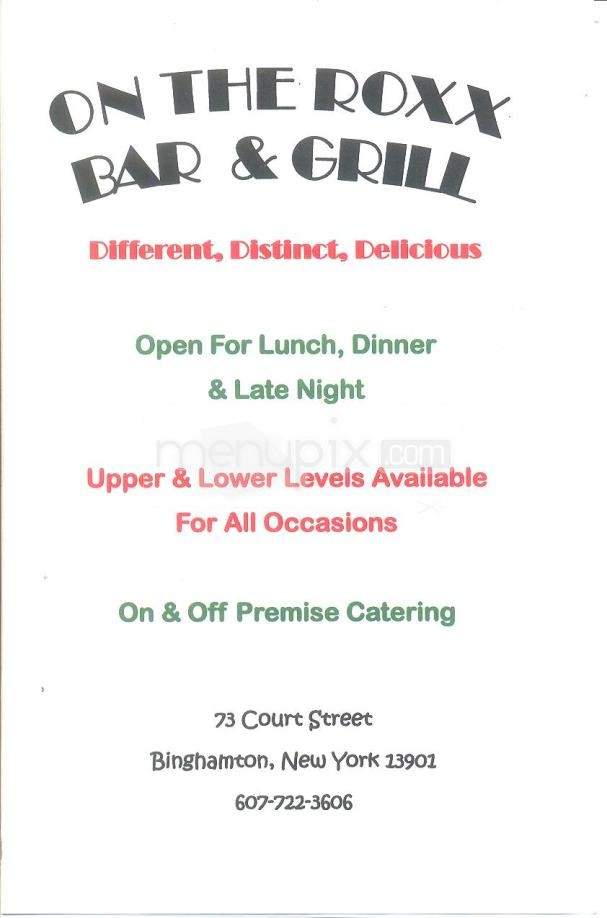 On The Roxx Bar & Grill - Binghamton, NY menu_pic