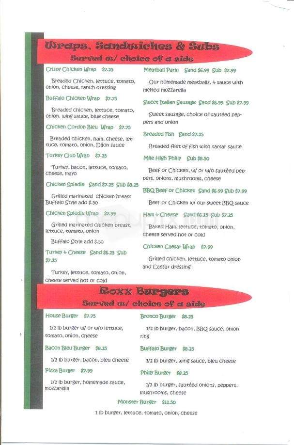 On The Roxx Bar & Grill - Binghamton, NY menu_pic
