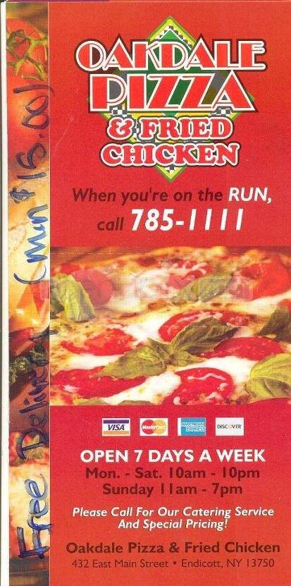 Oakdale Pizza & Fried Chicken - Endicott, NY menu_pic