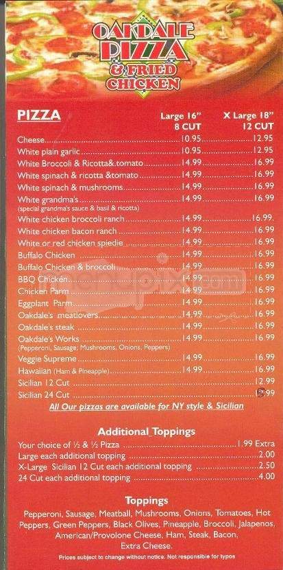 Oakdale Pizza & Fried Chicken - Endicott, NY menu_pic