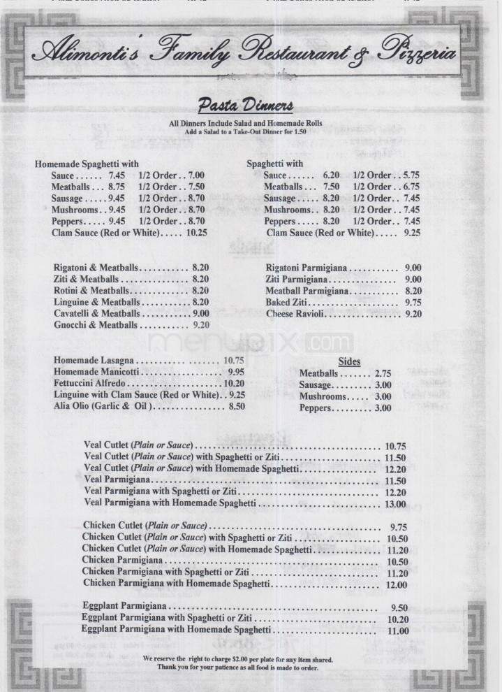 Alimonti's Family Restaurant - Endicott, NY menu_pic