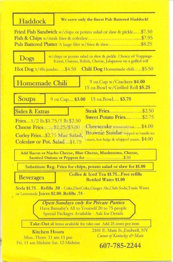 Barnaby's Pub - Endwell, NY menu_pic