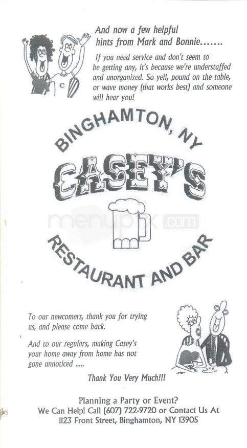 Casey's Restaurant and Bar - Binghamton, NY menu_pic