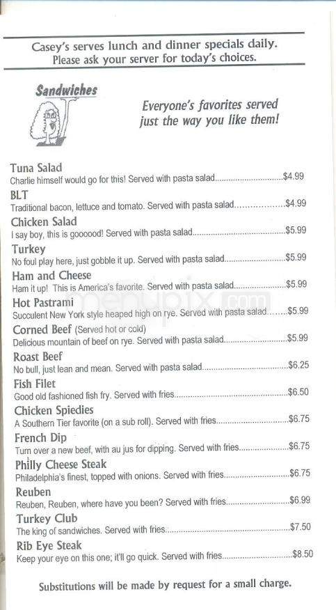 Casey's Restaurant and Bar - Binghamton, NY menu_pic