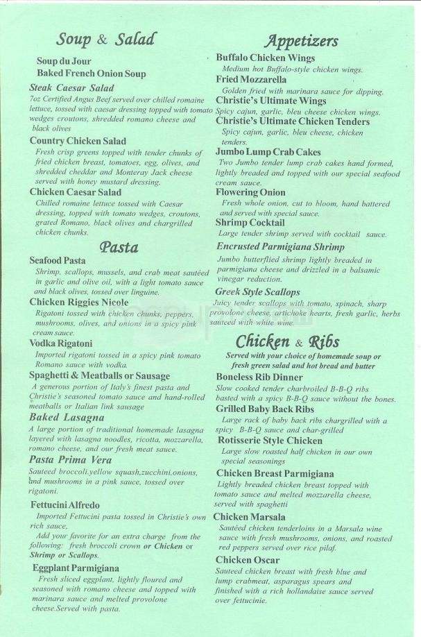 Christie's Grill - Johnson City, NY menu_pic