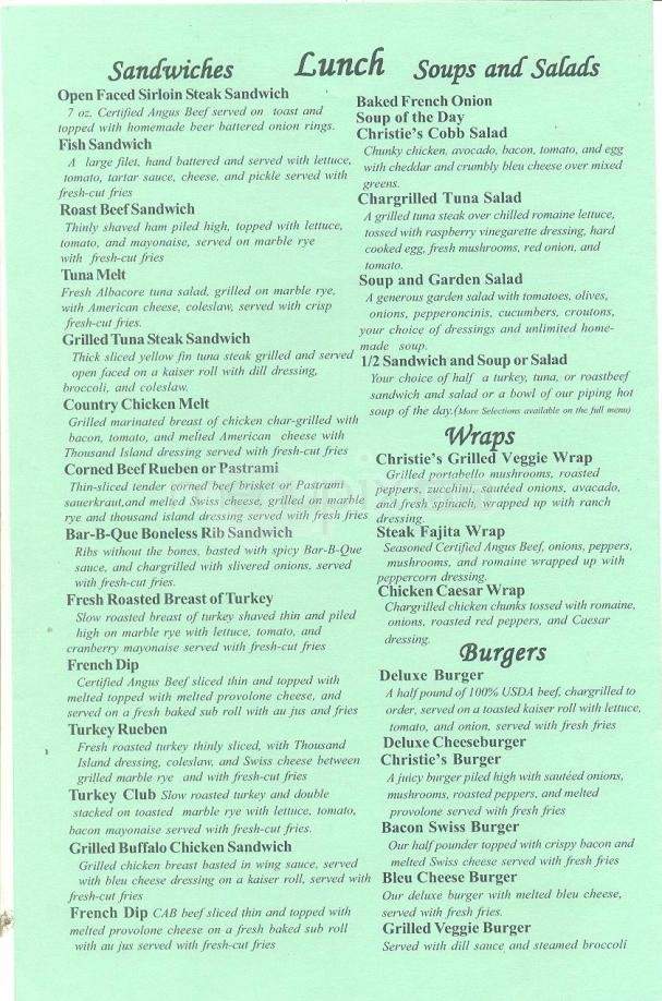Christie's Grill - Johnson City, NY menu_pic
