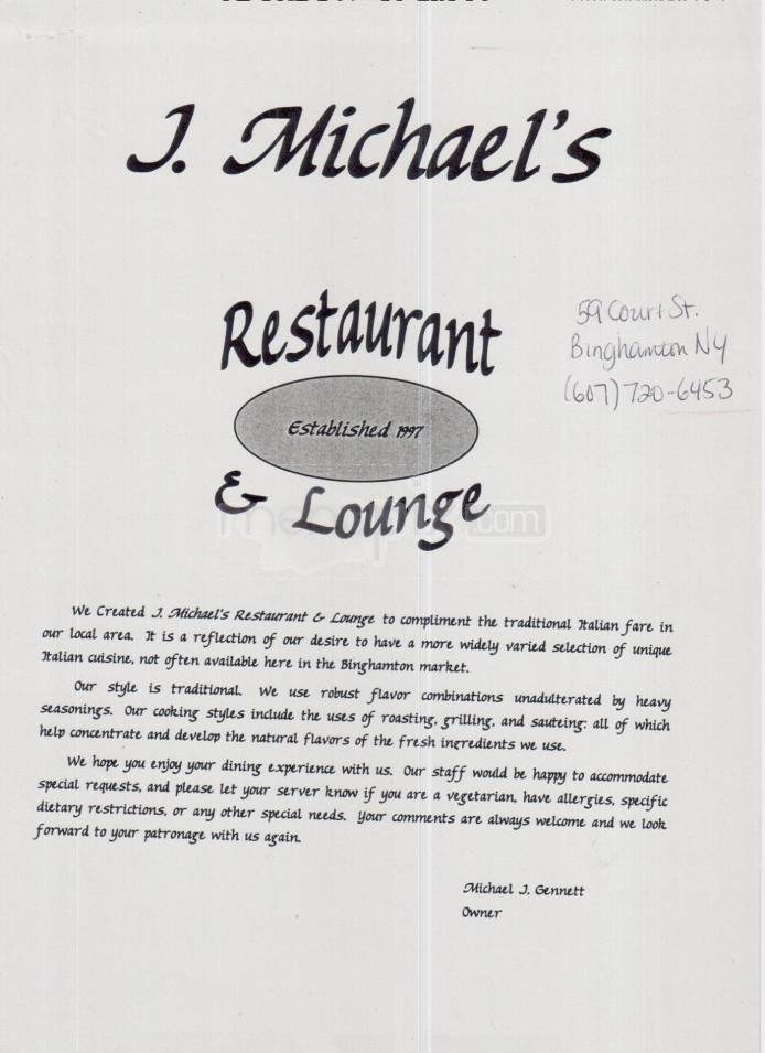 J Michael's Restaurant & Lounge - Binghamton, NY menu_pic