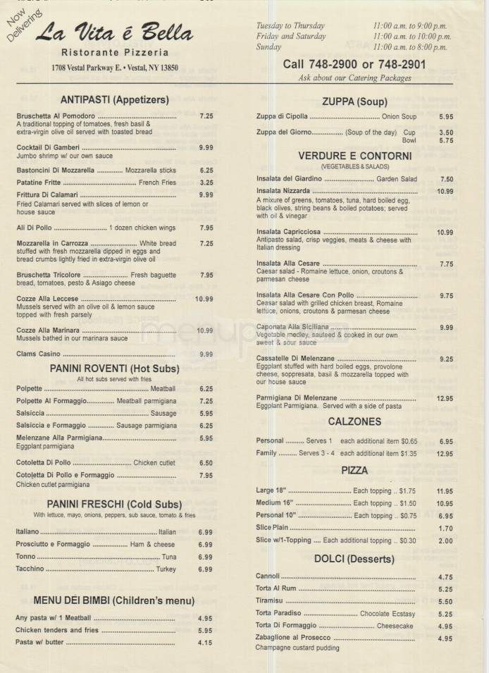 La Vita Bella - Vestal, NY menu_pic