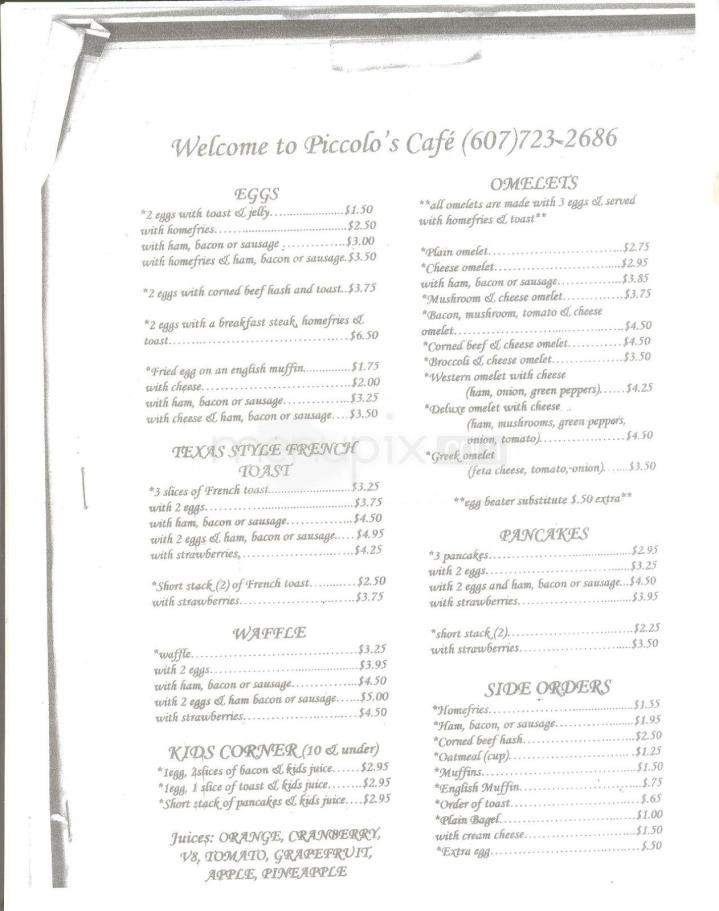 Menu of Piccolos Cafe in Binghamton, NY 13905