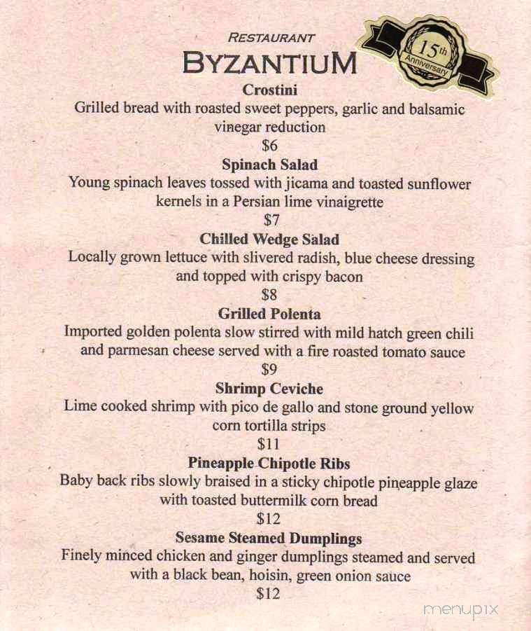 Byzantium - Taos, NM menu_pic