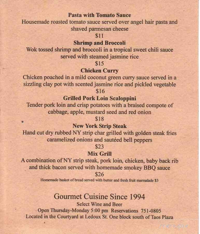 Byzantium - Taos, NM menu_pic