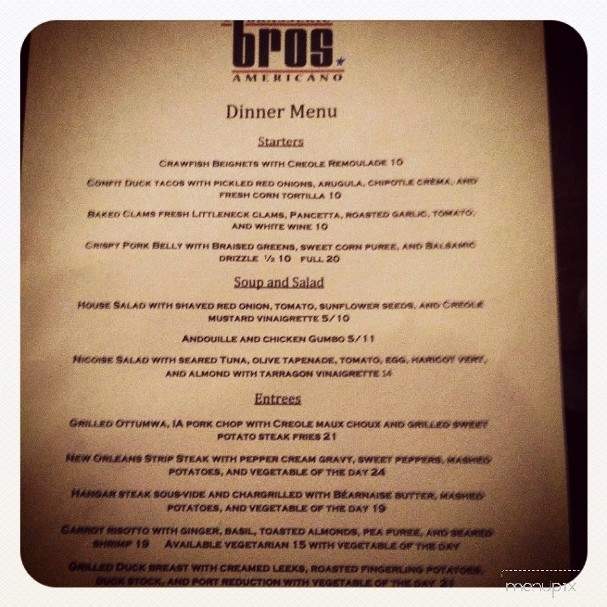 Bros Brasserie Americano - Sioux Falls, SD menu_pic