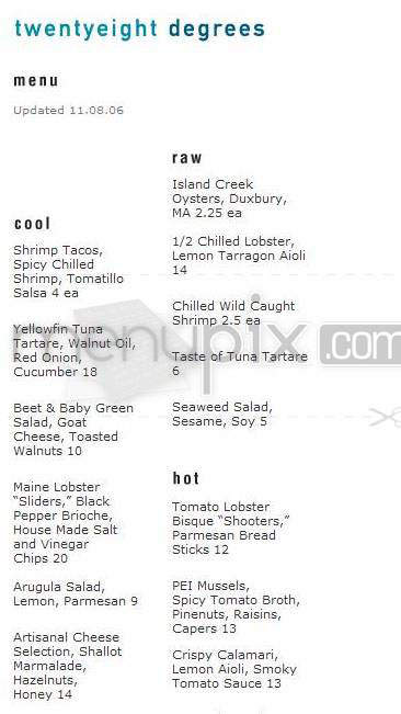 28 Degrees - Boston, MA menu_pic