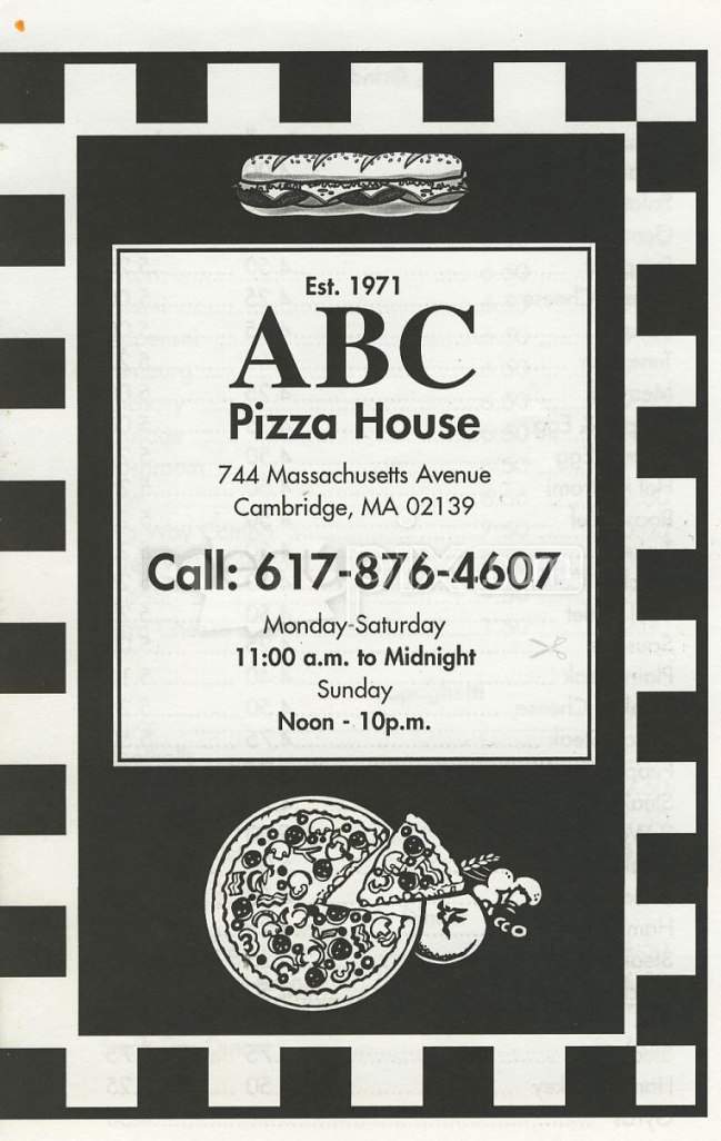 ABC Pizza House - Cambridge, MA menu_pic