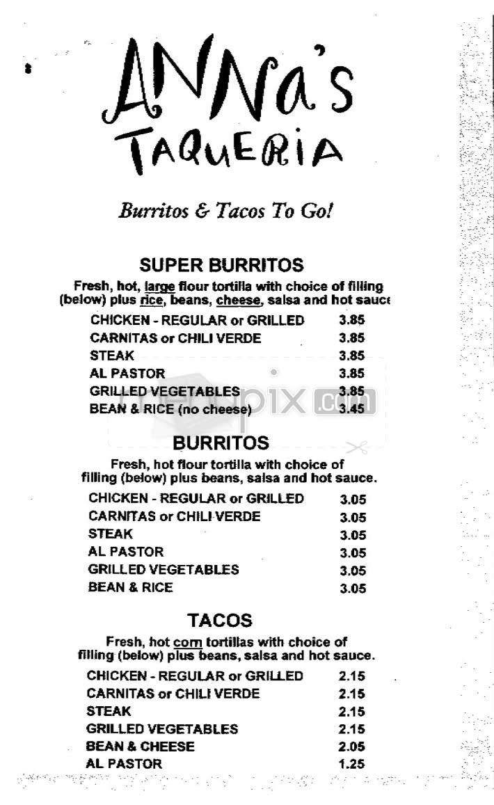 Anna's Taqueria - Cambridge, MA menu_pic