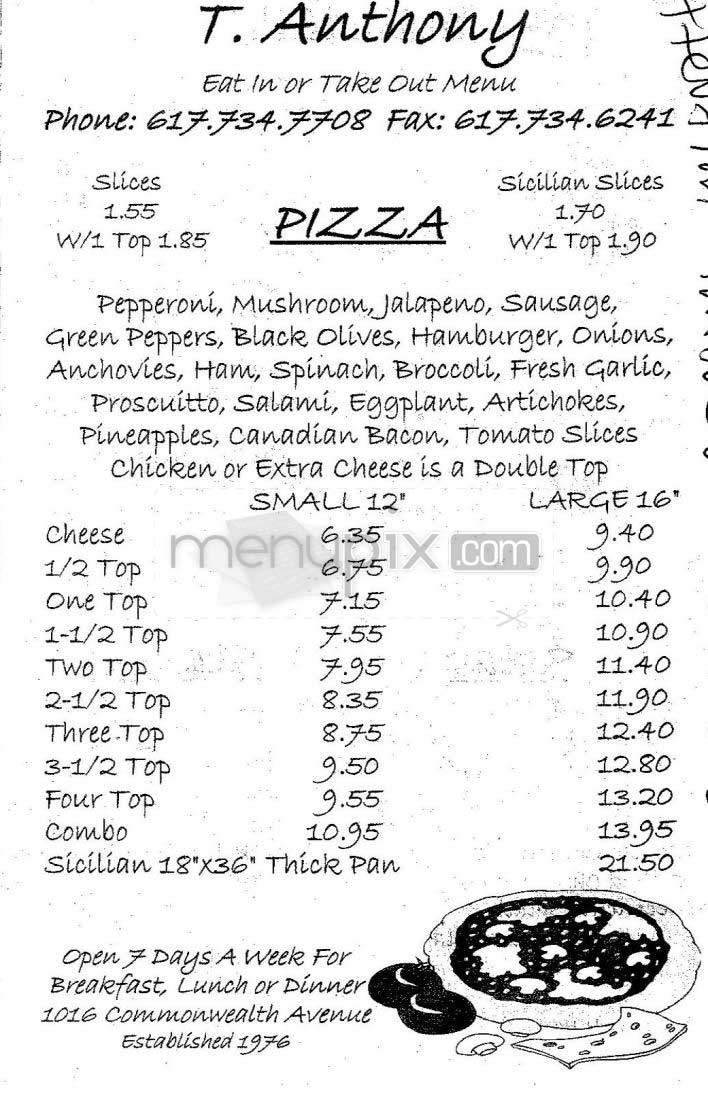 Anthony T Pizzeria - Boston, MA menu_pic