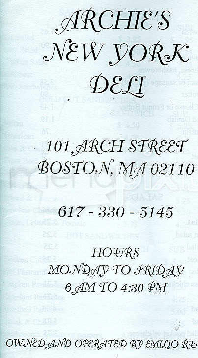 Archie's New York Deli - Boston, MA menu_pic