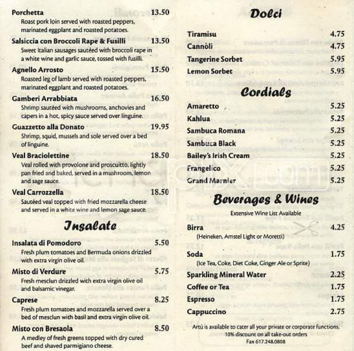 Artu - Boston, MA menu_pic