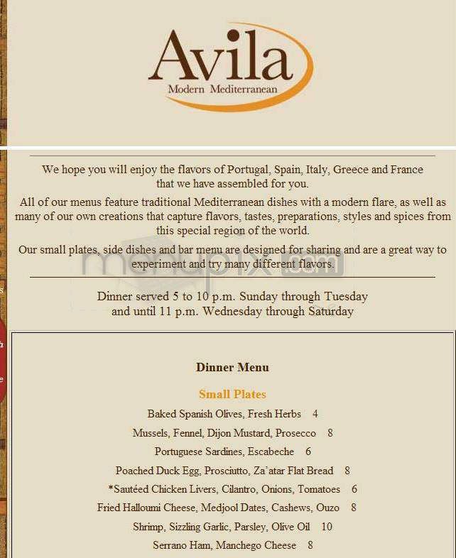Avila - Boston, MA menu_pic