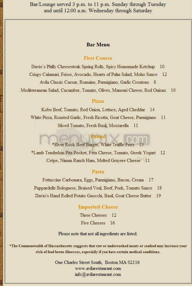 Avila - Boston, MA menu_pic