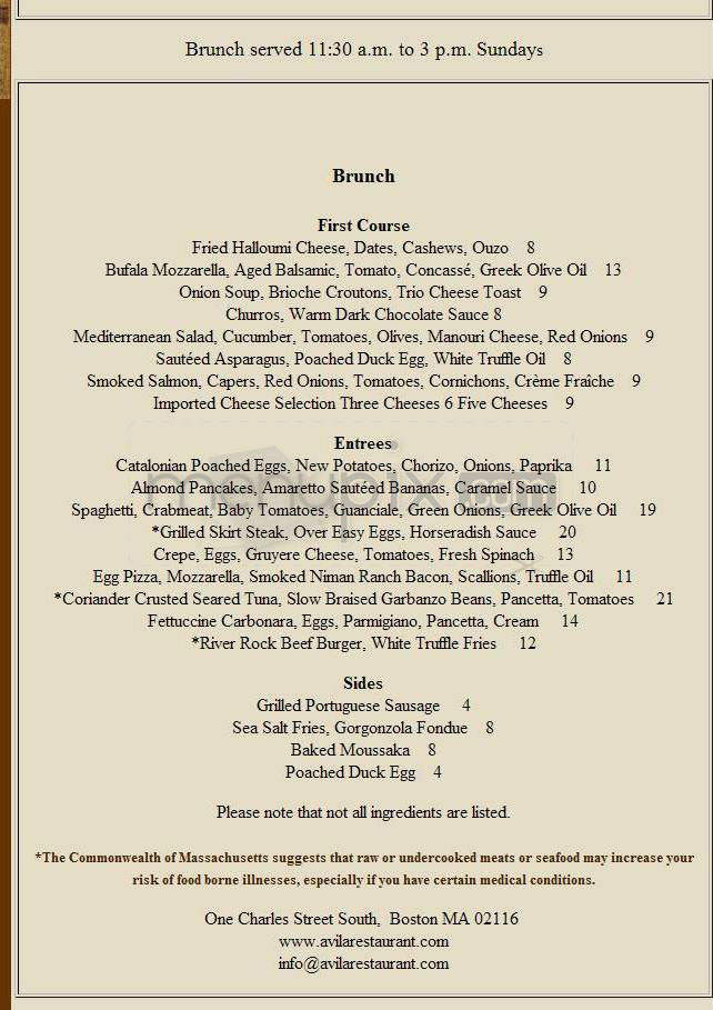 Avila - Boston, MA menu_pic