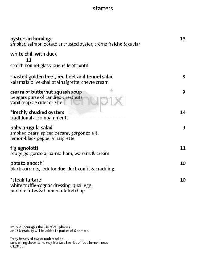 Azure (Lenox Hotel) - Boston, MA menu_pic
