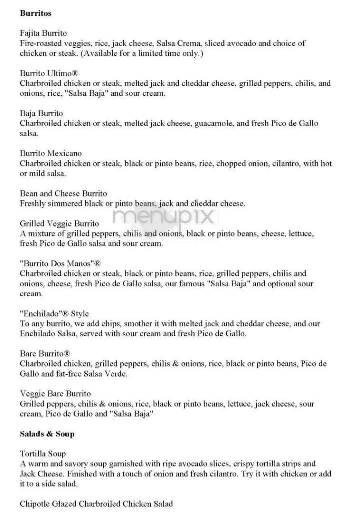 Baja Fresh Mexican Grill - Sherwood, OR menu_pic