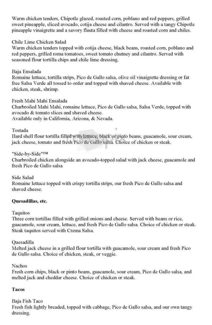 Baja Fresh Mexican Grill - Sherwood, OR menu_pic