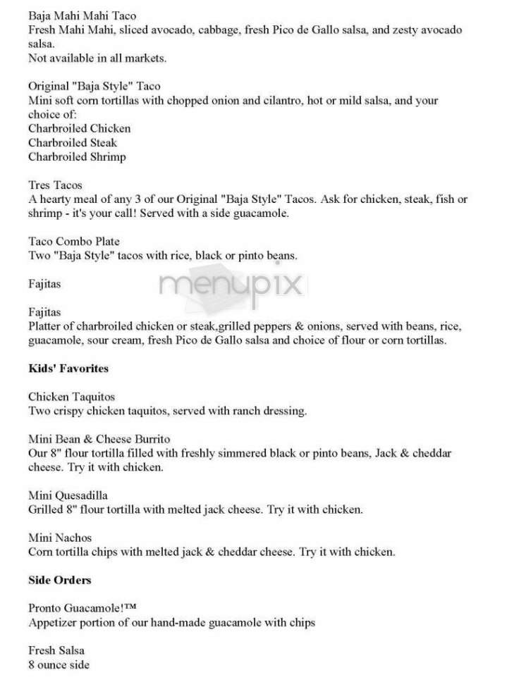 Baja Fresh Mexican Grill - Sherwood, OR menu_pic