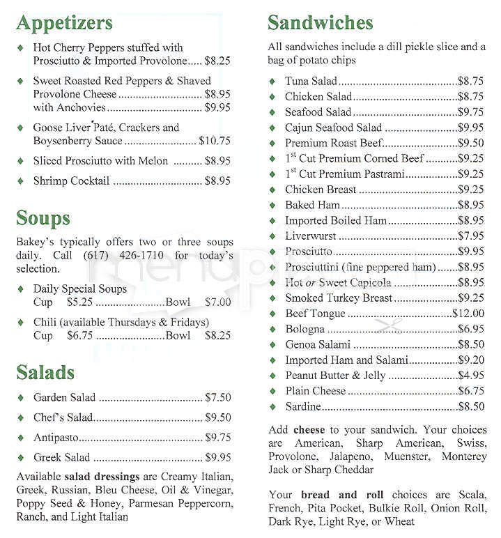 Bakey's - Boston, MA menu_pic
