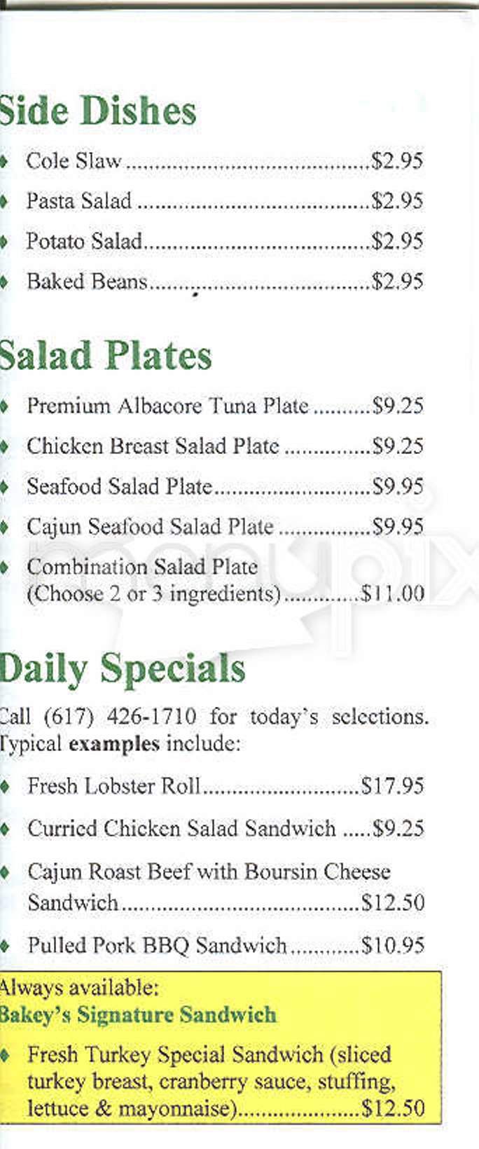 Bakey's - Boston, MA menu_pic