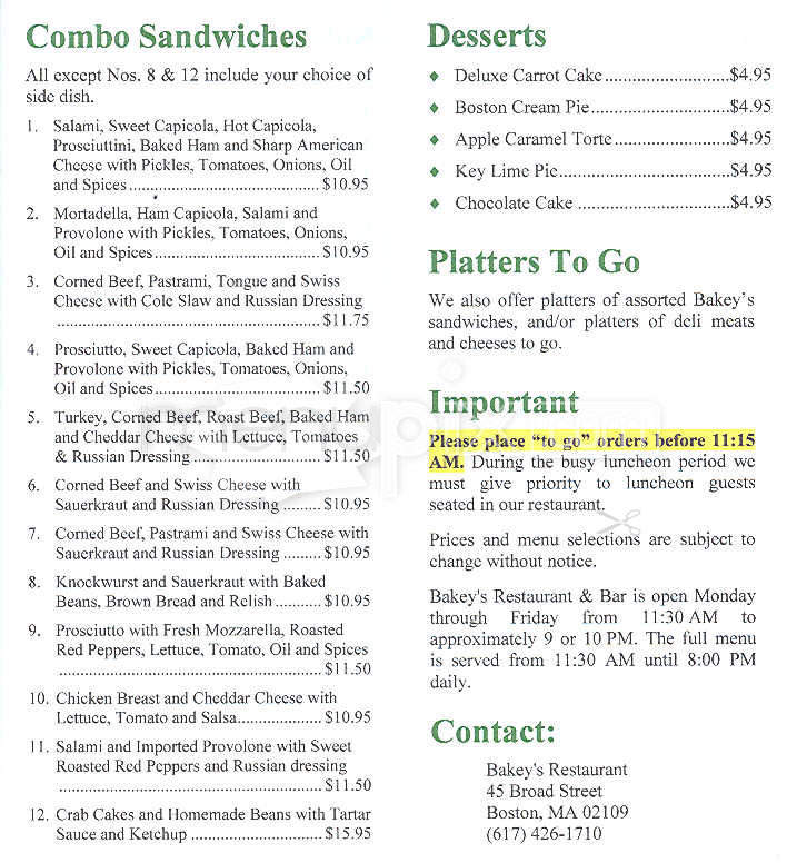 Bakey's - Boston, MA menu_pic