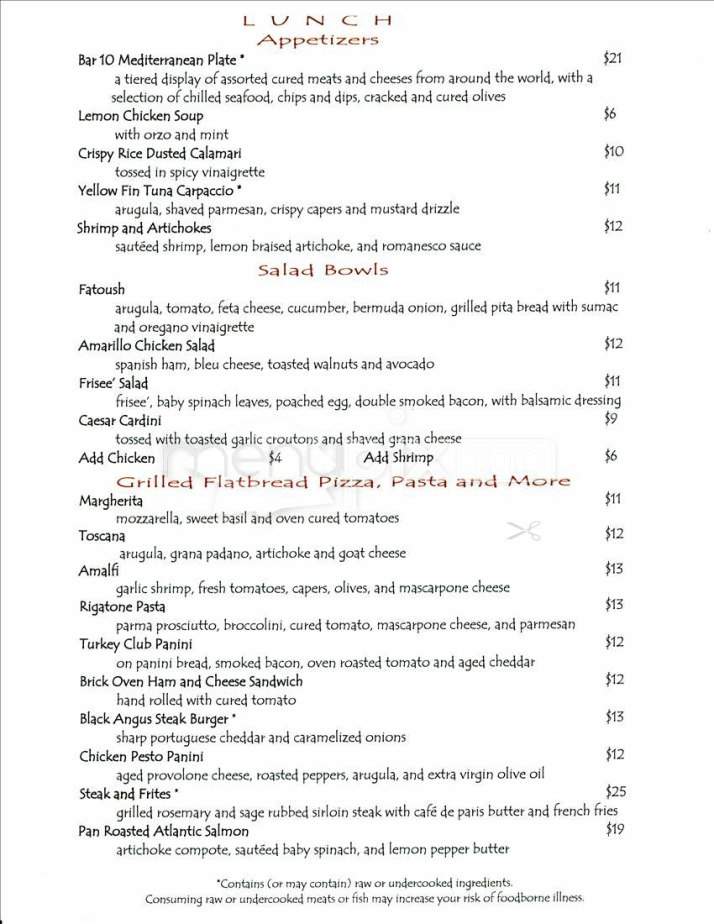 Bar 10 - Boston, MA menu_pic