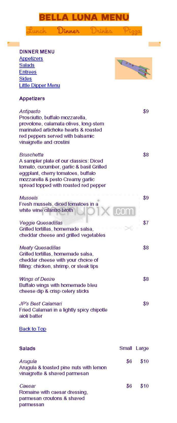 Bella Luna - Monticello, AR menu_pic