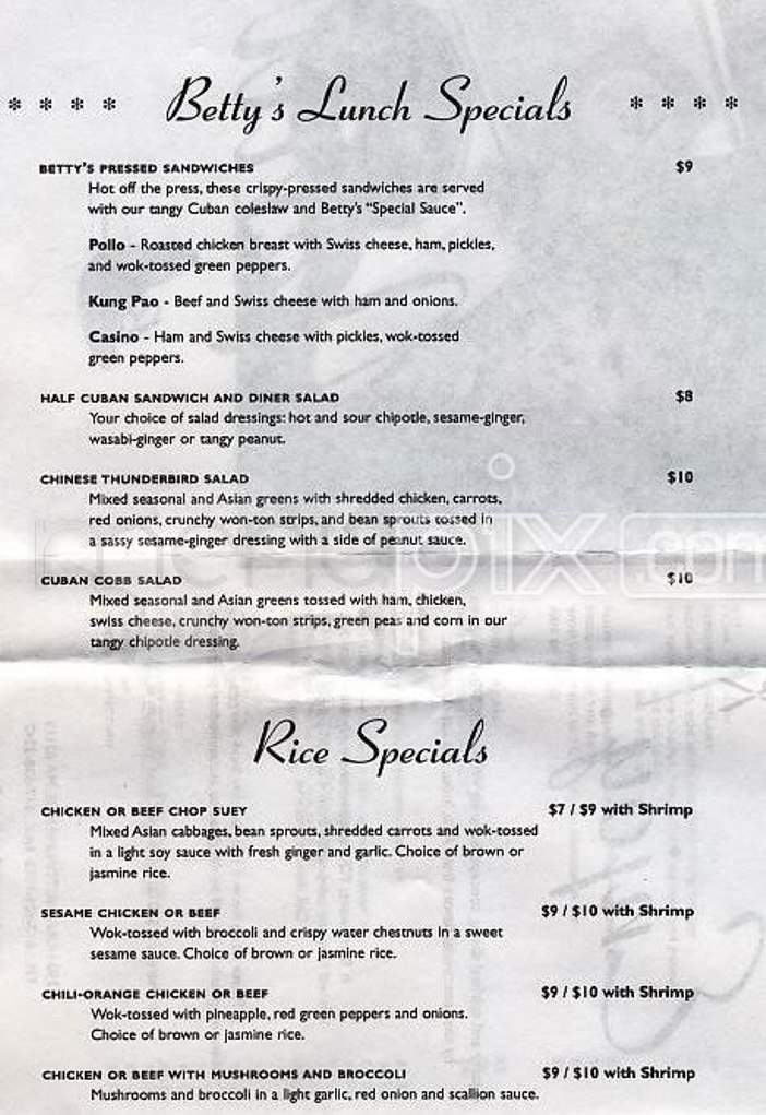 Betty's Wok & Noodle Diner - Boston, MA menu_pic
