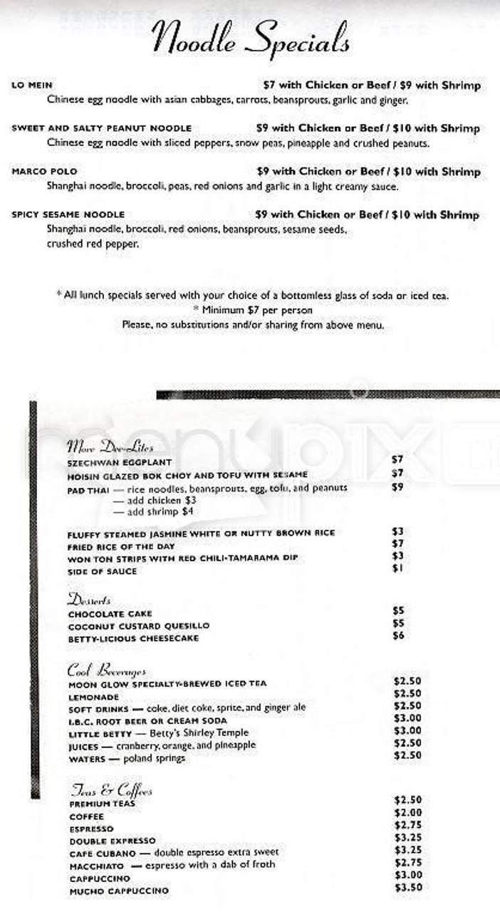 Betty's Wok & Noodle Diner - Boston, MA menu_pic