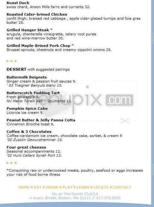 Blu - Boston, MA menu_pic