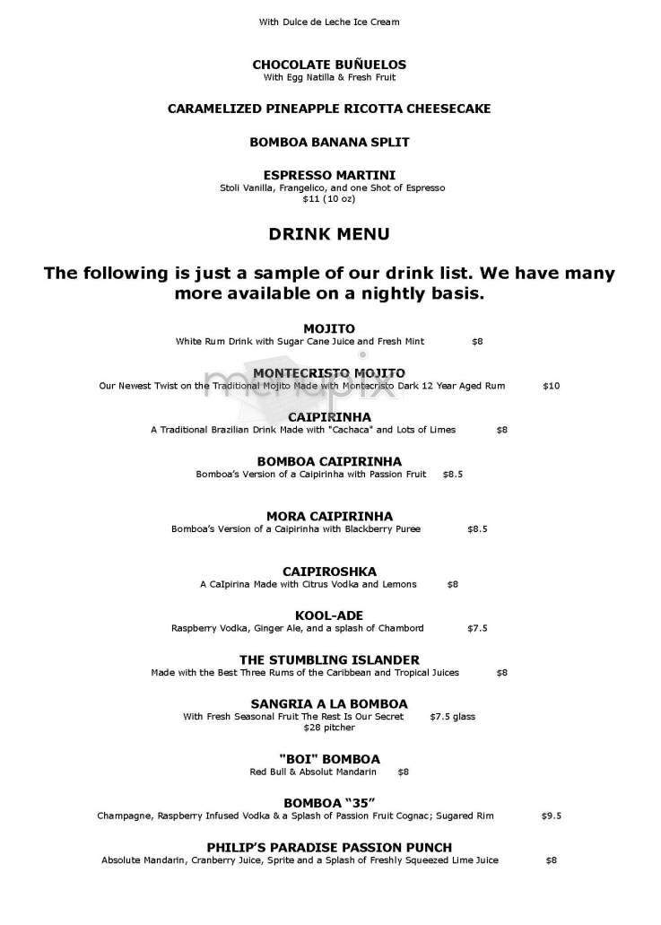 Bomboa - Boston, MA menu_pic