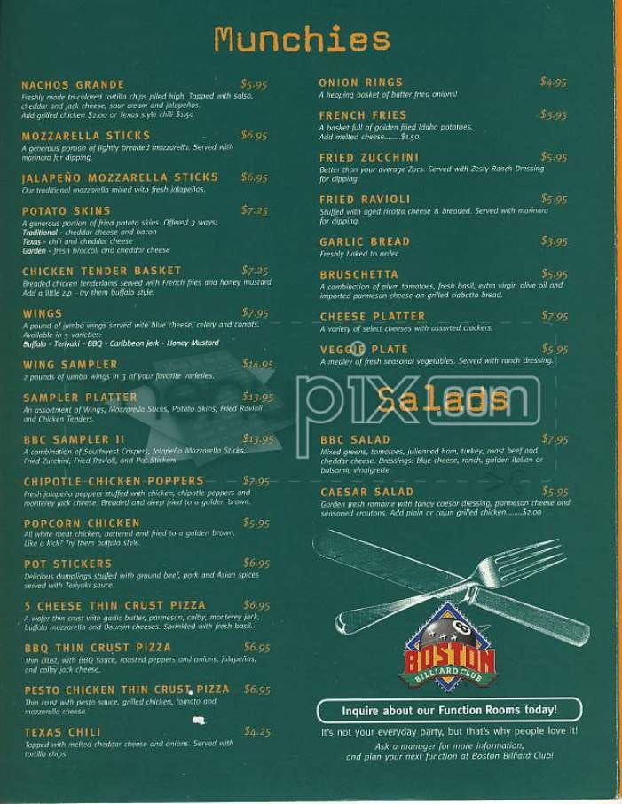 Boston Billiard Club - Boston, MA menu_pic