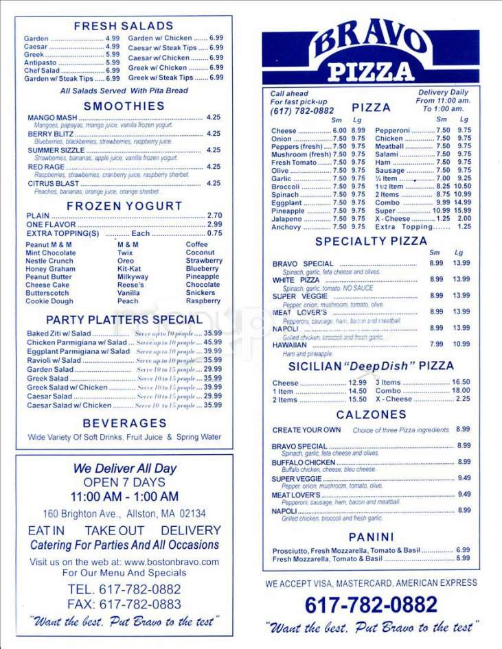 Bravo Pizza - Allston, MA menu_pic