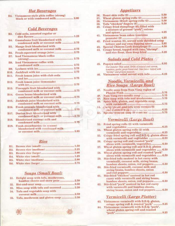 Buddha's Delight Too Vegetarian - Brookline, MA menu_pic