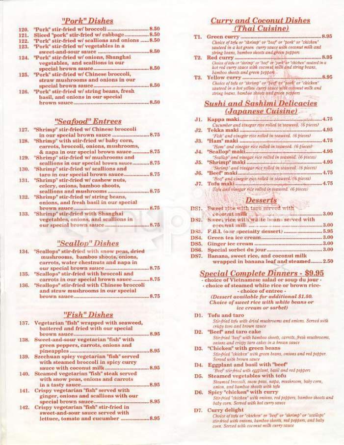 Buddha's Delight Too Vegetarian - Brookline, MA menu_pic